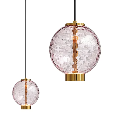 Modern Transparent Glass Pendant Lights With Cracked Texture And Gold Base 3d model