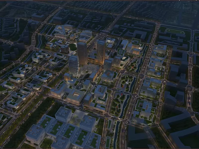 Aerial Planning of Urban Area with Building Layout Road Network and Green Spaces 3d model