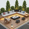 Courtyard landscape outdoor sofa flower pool landscape plants outdoor lighting 3d model