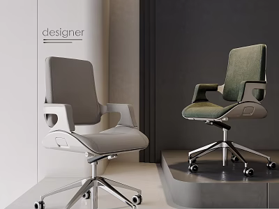 Light Gray and Dark Green Modern Office Chairs with Designer Metal Base and Caster Wheels 3d model