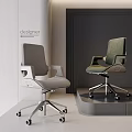 Light Gray and Dark Green Modern Office Chairs with Designer Metal Base and Caster Wheels