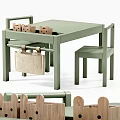 Green Kids Table and Chair Set With Wooden Toys Canvas Bag and Storage