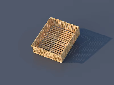 Natural Woven Square Storage Basket With Grid Design For Home Organizing 3d model