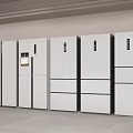 Modern White Refrigerators With Side By Side Multi Door And Top Freezer Designs In Row