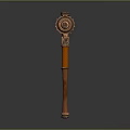 Steampunk Mechanical Hammer Weapon with Orange Handle and Intricate Metal Head Design