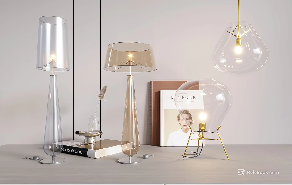 Modern Stylish Table Lamps With Clear Glass Design And Metal Bases For Home Decor 3d model 