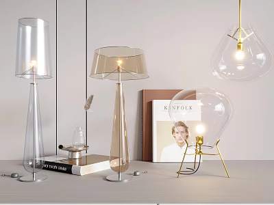 Modern Stylish Table Lamps With Clear Glass Design And Metal Bases For Home Decor 3d model