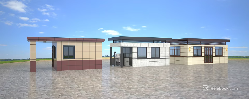 Construction Site With Temporary Buildings Entrance Gate And Modern Facilities 3d model 