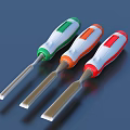 Hardware Tools Set of Three Screwdrivers with Green Orange Red Handles and Metal Tips 3d model