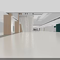 Modern Casual Area With Large Windows Green Trees Beige Sofas And Round Coffee Tables