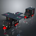 Black Red Mobile Food Truck With Open Top And Green Logo Design