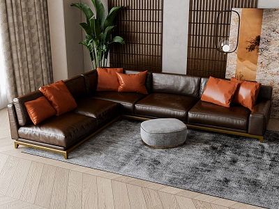 Modern Leather Corner Sofa 3d model