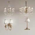 Elegant Crystal Chandeliers With Golden Frames And Matching Wall Sconces Table Lamp 3d model
