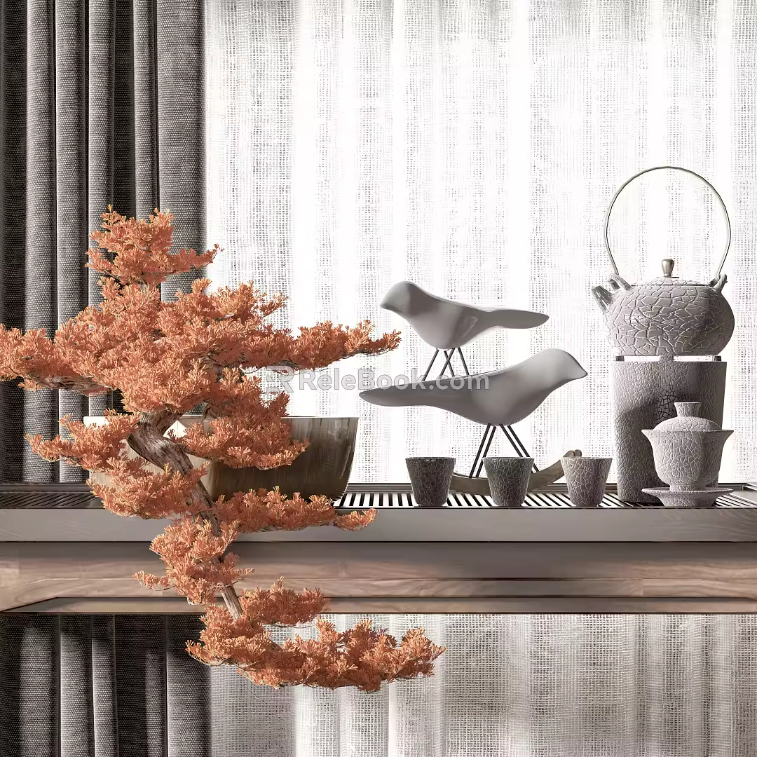 New Chinese Tea Set Ornaments Combination 3d model