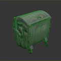 Metal Industrial Trash Bin With Lid And Wheels On Dark Background