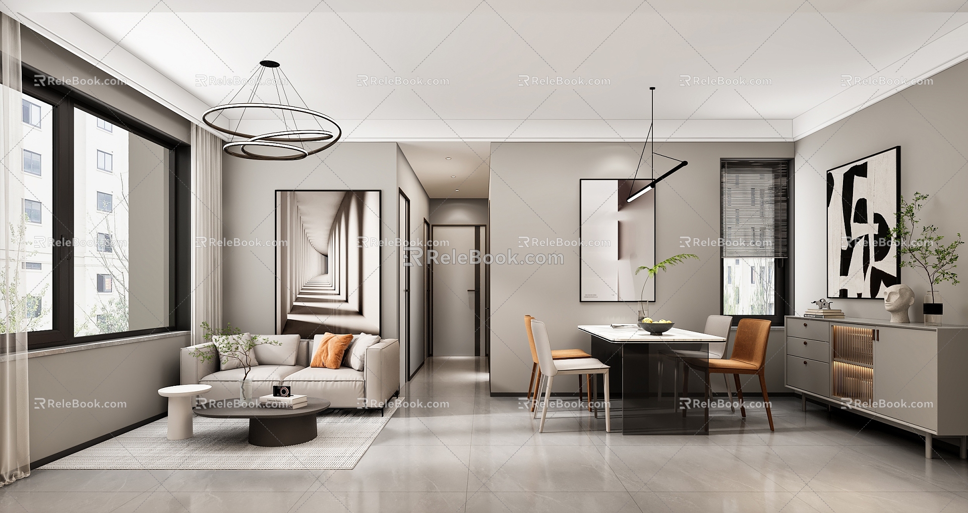 Living Room Dining Room Guest Dining Room Minimalist Light Luxury 3d model