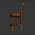 Red Leather Bar Stool With Stitched Details Round Footrest And Wooden Legs