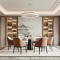 Luxurious Restaurant Dining Room With Round Table Elegant Chairs And Chinese Painting