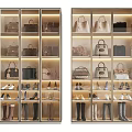 Stylish Shoes Displayed in Modern Glass Showcase with Organized Shelves and Lighting