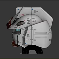 Robot Character Head with Mechanical Design White Body Red Top Pointed Horns and Green Eyes