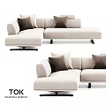 Modern Beige L shaped Double Sofa With Dark Cushions And Black Metal Legs