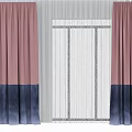 Pink and Navy Blue Two Panel Curtains With Sheer Layered Window Design 3d model