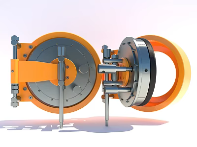 Mechanical Valves With Orange And Gray Metal Structure And Flange Connections 3d model