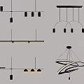 Minimalist Modern Chandeliers with Linear Circular Metal Designs for Home Decor 3d model