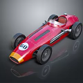 Red Vintage Race Car Model with Number 68 Streamlined Design and Front Yellow Orange Accents