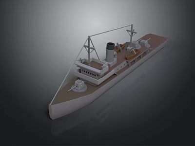 Vintage Ship Model With Detailed Deck Mast And Chimney On Gray Background 3d model