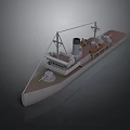 Vintage Ship Model With Detailed Deck Mast And Chimney On Gray Background