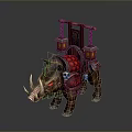 Ornate Boar Mount With Red Saddle Lanterns Banner And Skull Decorations