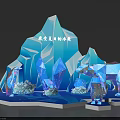 Ice Snow Theme Decor With Geometric Polar Bear Iceberg And Blue Crystals 3d model