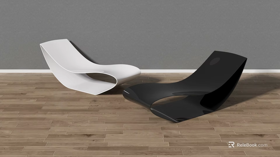 Modern White And Black Lounge Chairs With Sleek Design On Wooden Floor 3d model 