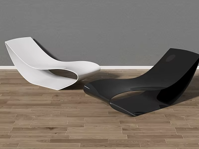 Modern White And Black Lounge Chairs With Sleek Design On Wooden Floor 3d model