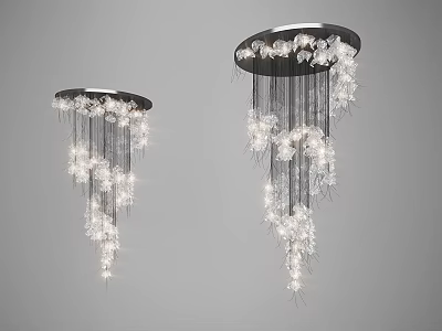 Black Round Base Crystal Chandeliers With Hanging Flower Shaped Illuminated Decorations 3d model