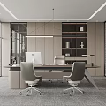 Modern Style Office Interior With Large Windows Desk Chairs Bookshelf Green Plants And Minimalist Design