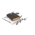 Stylish Decorative Ornament Set with Leather Notebook Eyeglasses Coffee Cup Fountain Pen and Cotton Branch
