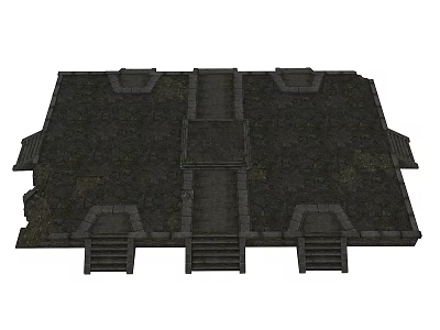 Ancient Stone Courtyard Layout With Symmetric Steps And Weathered Ground 3d model