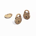 Vintage Brass Padlocks Collection Featuring One Open And Two Closed Designs 3d model