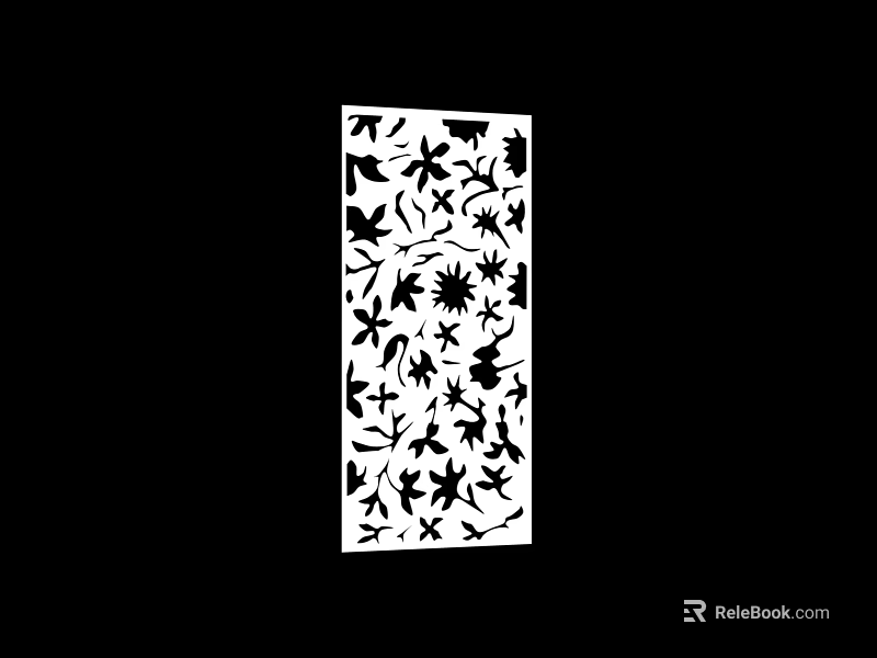 White Decorative Room Divider With Laser Cut Floral And Leaf Patterns 3d model 