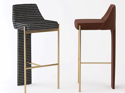 Black And White Houndstooth And Brown Bar Stools With Gold Metal Frames 3d model