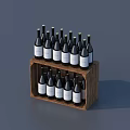 Black Wine Bottles With White Labels On Double Tiered Wooden Rack