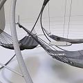 Modern Hanging Chair With Curved Metal Frame And White Cushioned Seat