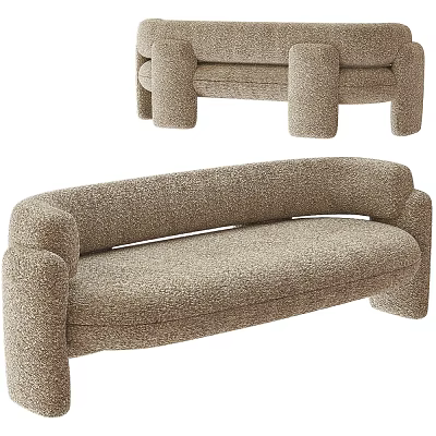 Modern Beige Bouclé Fabric Curved Sofa With Thick Armrests And Low Legs Design 3d model