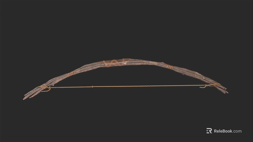 Traditional Wooden Bow Weapon With Handcrafted Design And String Details 3d model 