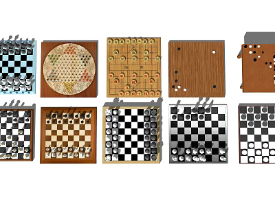 Various Classic Board Games Collection With Chess Checkers And Dice Game Boards 3d model