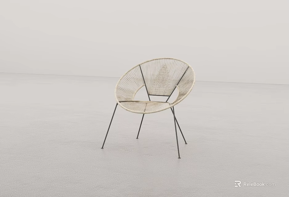 Modern Minimalist Wicker Lounge Chair With Metal Legs In Natural Tone Isolated On Neutral Background 3d model 