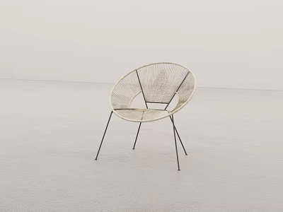 Modern Minimalist Wicker Lounge Chair With Metal Legs In Natural Tone Isolated On Neutral Background 3d model