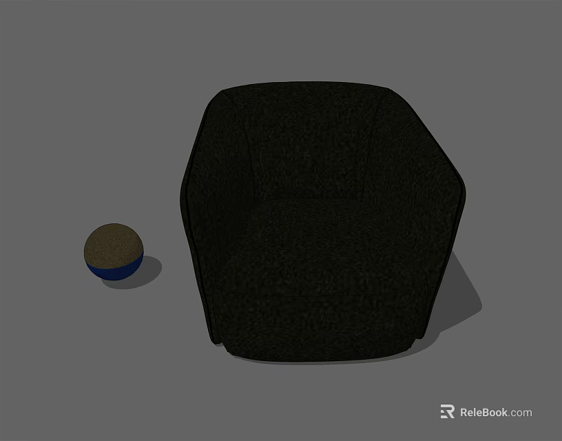 Black Fabric Single Sofa With Small Stool In Simple Setting 3d model 